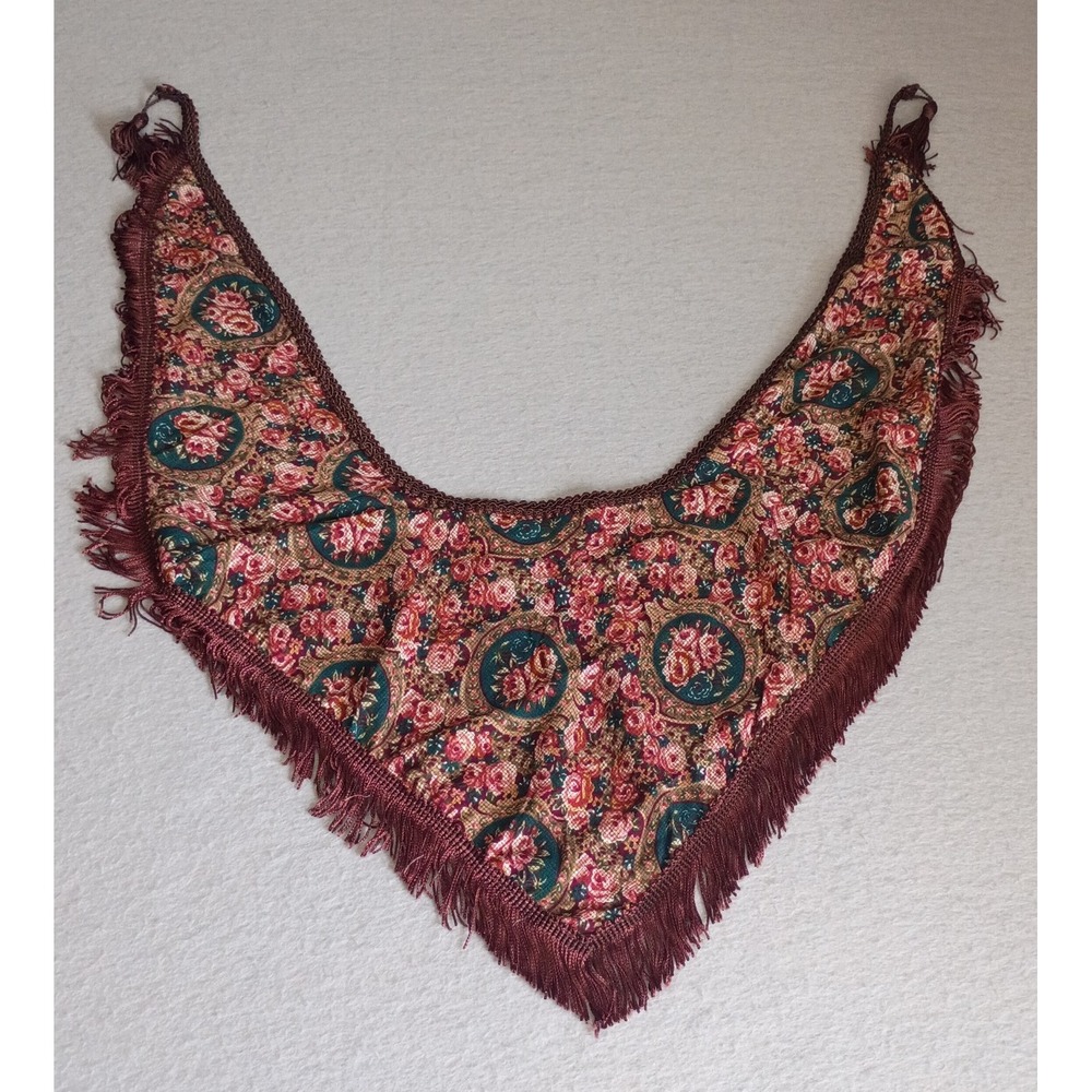 Vtg 90's El & Co. Maroon/Green Floral Fringe Pointed Shawl/Scarf – Made in USA